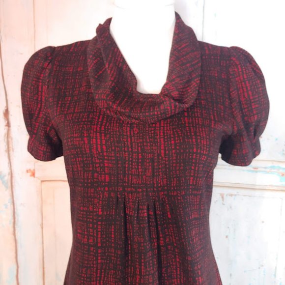 Calvin Klein cow neck princess sleeve stretch fabric zipper dress/size S/red blk - Picture 6 of 10